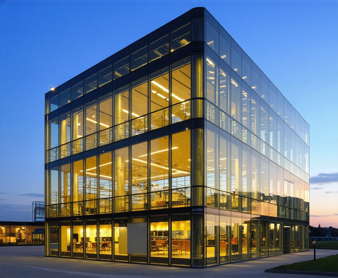 Moderne Architektur des AI Skills Lab Gebäudes in Wolfsburg bei Sonnenuntergang
