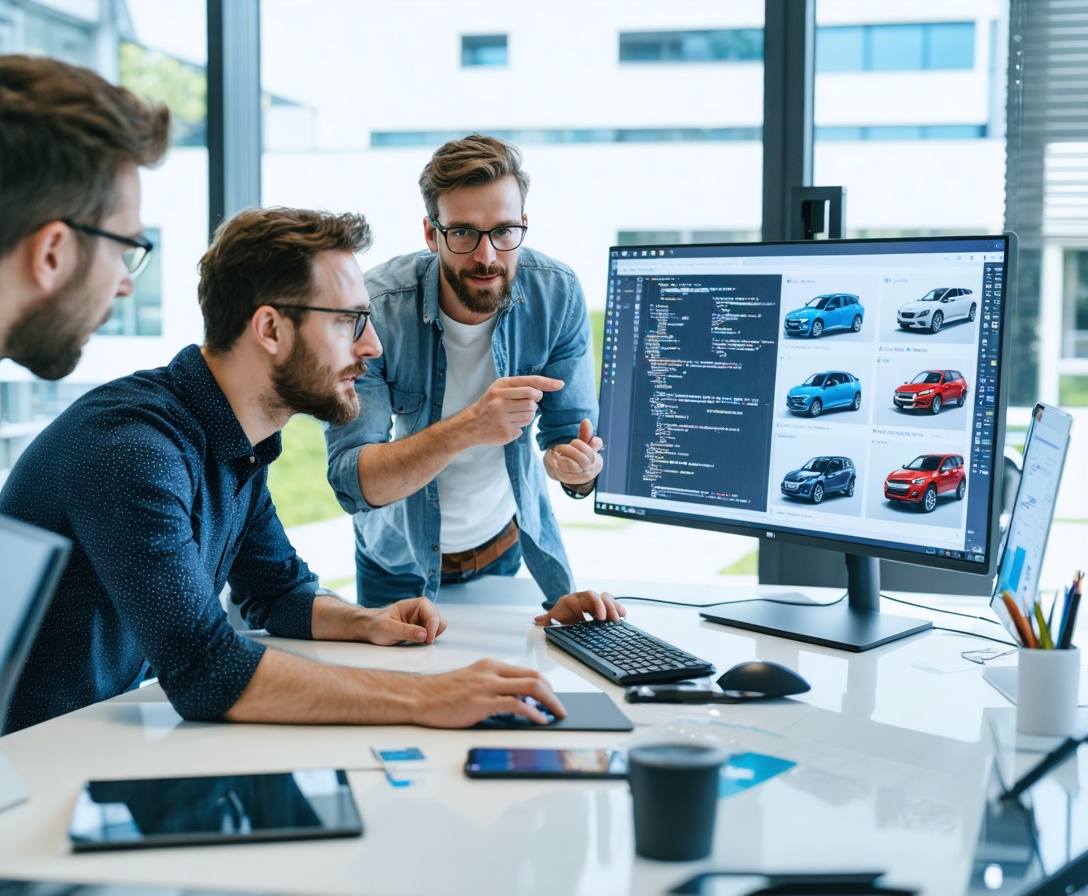 Das Gründerteam von AI Skills Lab bei der Arbeit in einem modernen Wolfsburger Büro